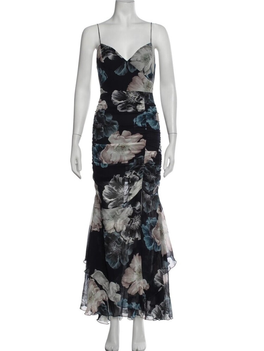 Nicholas Kamila Ruffle Cowl-Neck Silk-Blend Chiffon Gown Ivory Floral sz 6 $695
